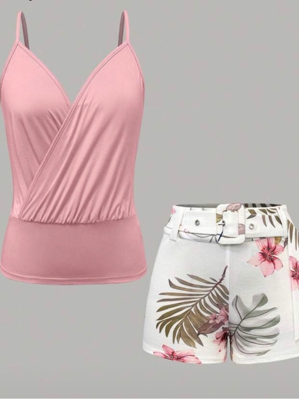 Elegant Pink Wrap Top & Shorts for Women